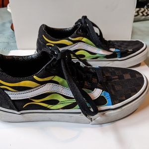 Vans Big Kids Glow Flame Old Skool Sneaker Skate Shoe Checkerboard